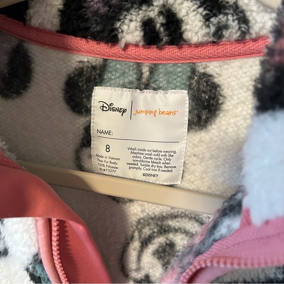 Disney Minnie Mouse Sherpa Zip Up Sweater Jacket Coat White Pink Trim Kid Size 8 - Picture 5 of 6